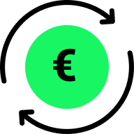 Icon of a euro symbol inside a circle, indicating affordability or optimized cost.