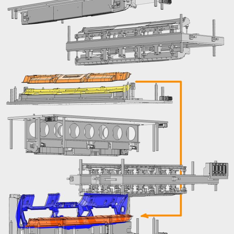 Hot plate welding tool for dashboard, process diagram scheme